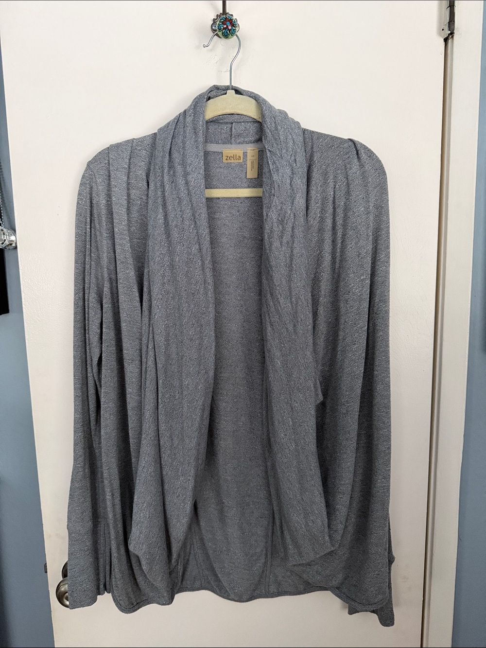 Zella Heather Gray Lightweight Open-Front Draped Cardigan - Sz L